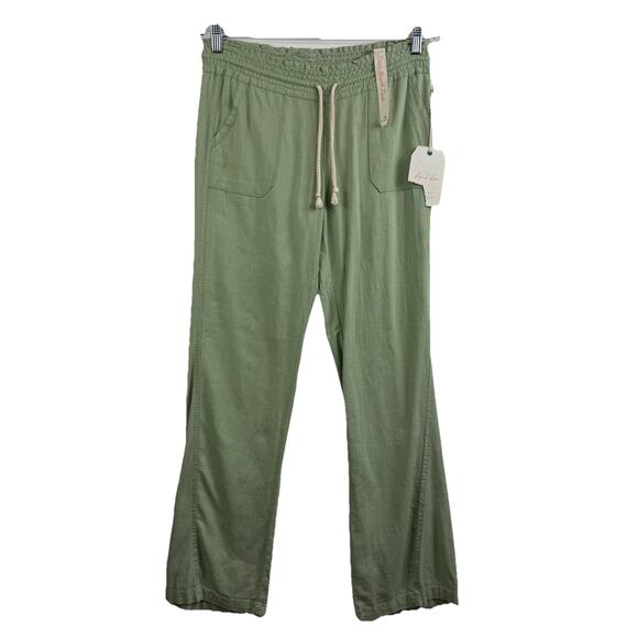 April Kiss Pants - New Green Linen Blend April Kiss Pants Small Beach Rope Drawstring Waist Pockets